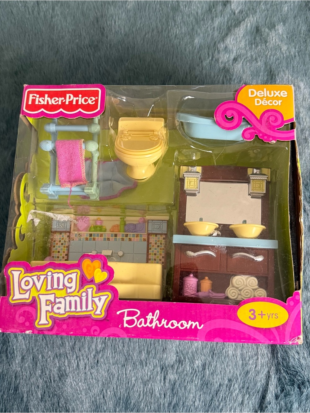 Vintage Fisher-Price Loving Family Bathroom Playset - Pink & Yellow